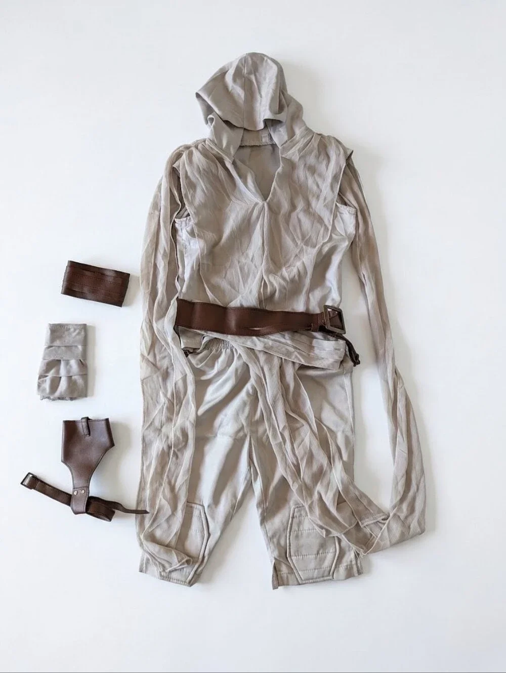 Jedi-Inspired Hooded Costume in Taupe with Brown Accessories Size Small